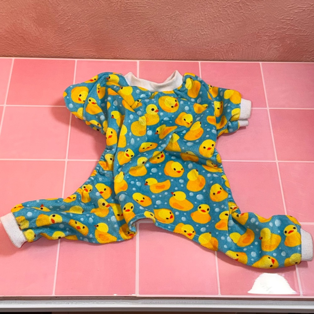 Rubber Ducky Fleece Pet Pajamas Blue Yellow Duck Print Dog PJs Medium
